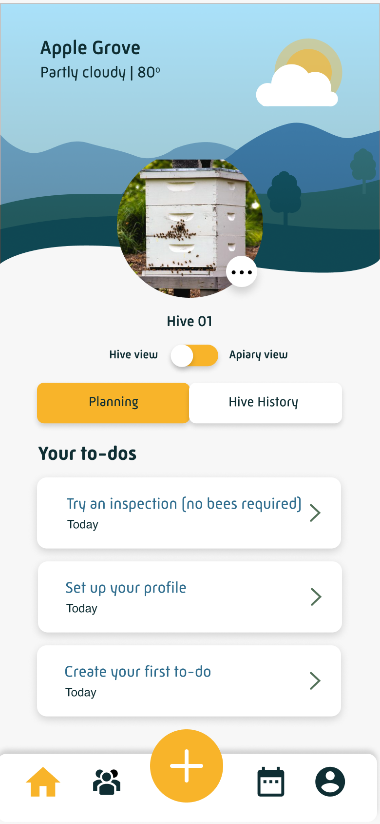 Home screen with prioritized to-dos: Try an inspection, Set up your profile, Create your first to-do
